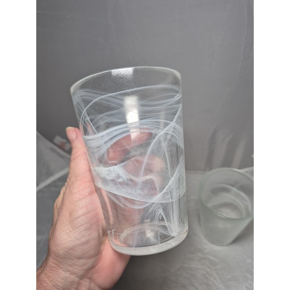 💥 3 Bormioli White Swirl Drinking Glasses Unique